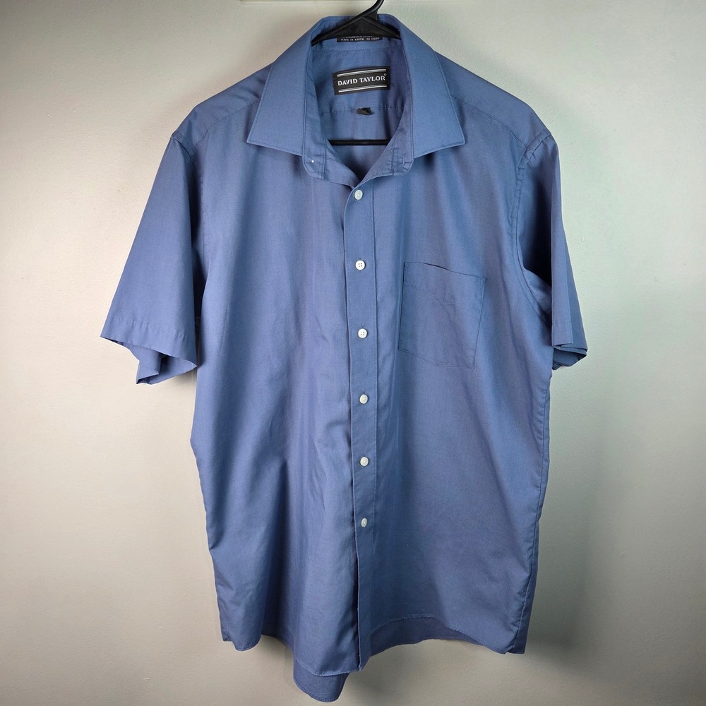 David Taylor Button Up Shirt Mens 16.5 Blue‎ Excellent Short Sleeve Workwear